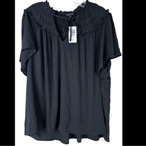 Torrid Black Washable Gauze Smocked Yoke Ruffle Top Sz 2X NWT